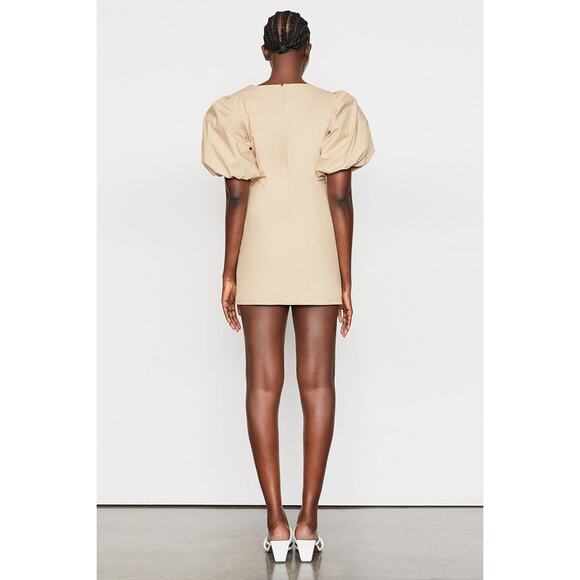 Frame Khaki Pebble 100% Cotton Puff Sleeve Nina Mini Dress Size Medium - Picture 2 of 7